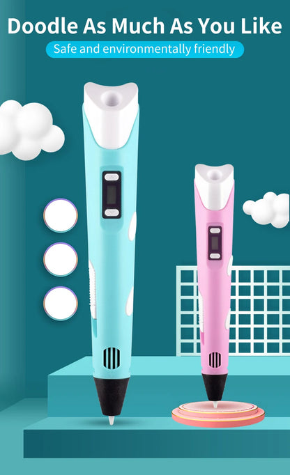 3D Pen For Children 3D Printing Drawing Pen DIY Funny Set for Kids Chidren Birthday Chrismas Creative Gift with PLA Filament