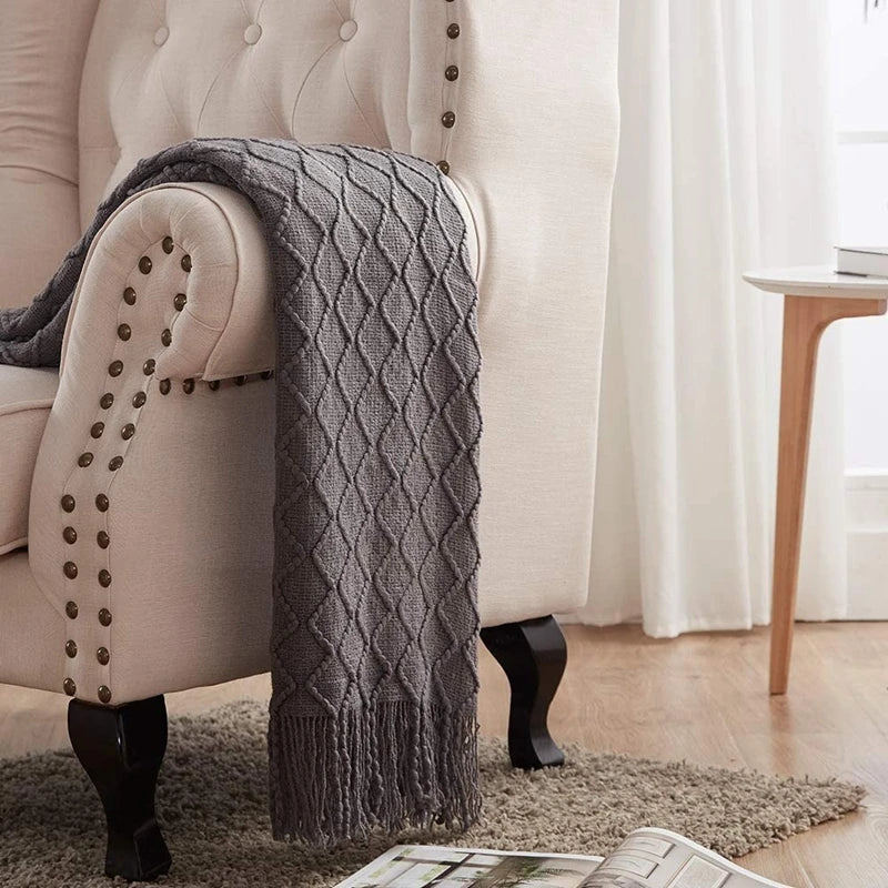 White Oversized Throw Blankets with Tassels 150x230cm Textured Knitted Boho Woven Big Blankets Bedspread Cover Manta Para Sofá