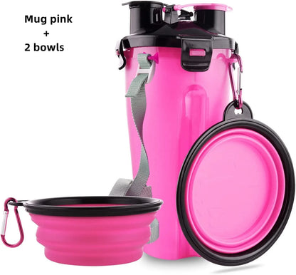 Dog Travel Water Bottle Collapsible Bowls 2 in 1 Pet Food Container with Collapse Bowls Outdoor Portable Water Bowls for Pet Cat