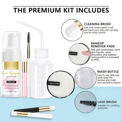 Lash Extension Shampoo 100ml Women Foam Mousse Eyelash Rinse Bottle Lashes Shampoo and Makeup Remover Pads with Brush 7pcs/Set