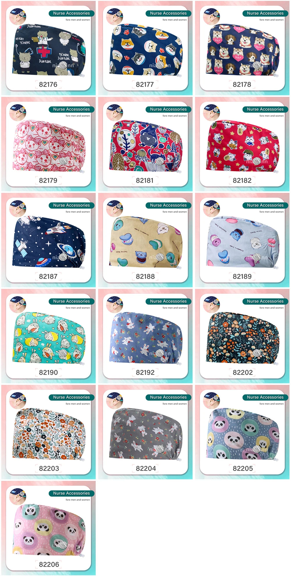 Cartoon Printed Operating Room Doctor Work Scrub Hat Pharmacy Dentistry Clinic Surgical Cap Adjustable Medical Nurse Accessories