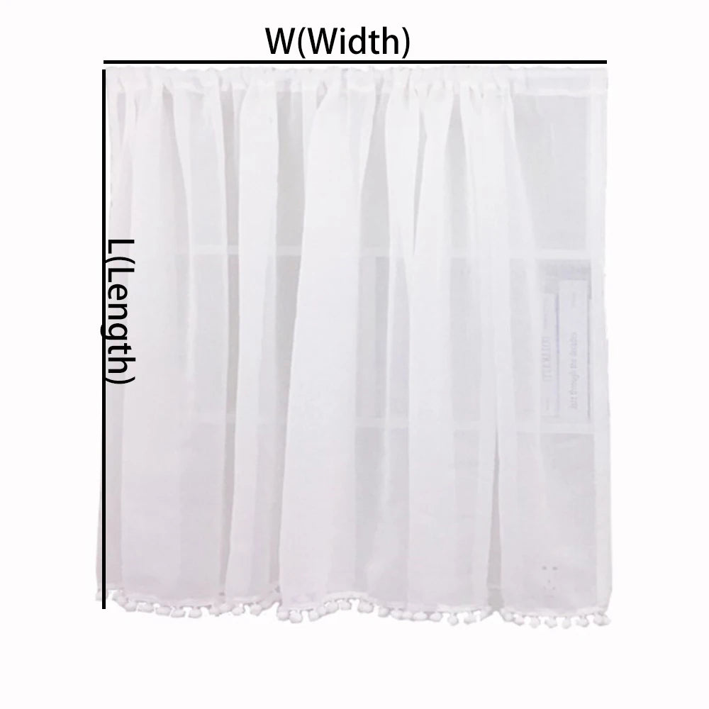 Solid White Short Kitchen Curtain Modern Style Curtain Rod Pocket Cabinet Curtain Window Curtain With Beads