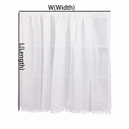 Solid White Short Kitchen Curtain Modern Style Curtain Rod Pocket Cabinet Curtain Window Curtain With Beads