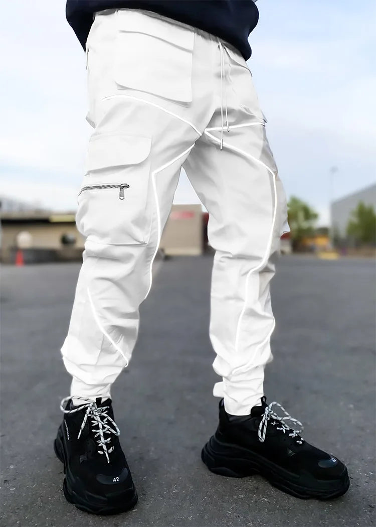 New 2025 Men‘s Casual Cargo Pants Loose Fashion Striped Multi Pocket Sports Fitness Hip Hop Jogger Trousers Male Cargo Pants