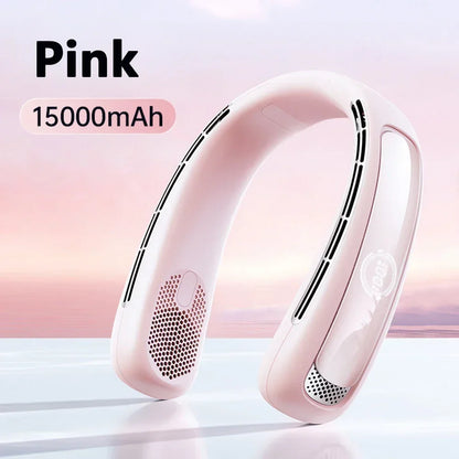 15000mah Portable Neck Fan Smart Digital Display USB Rechargeable Outdoors Bladeless Silent Cooling Neck Fan For Summer Sport