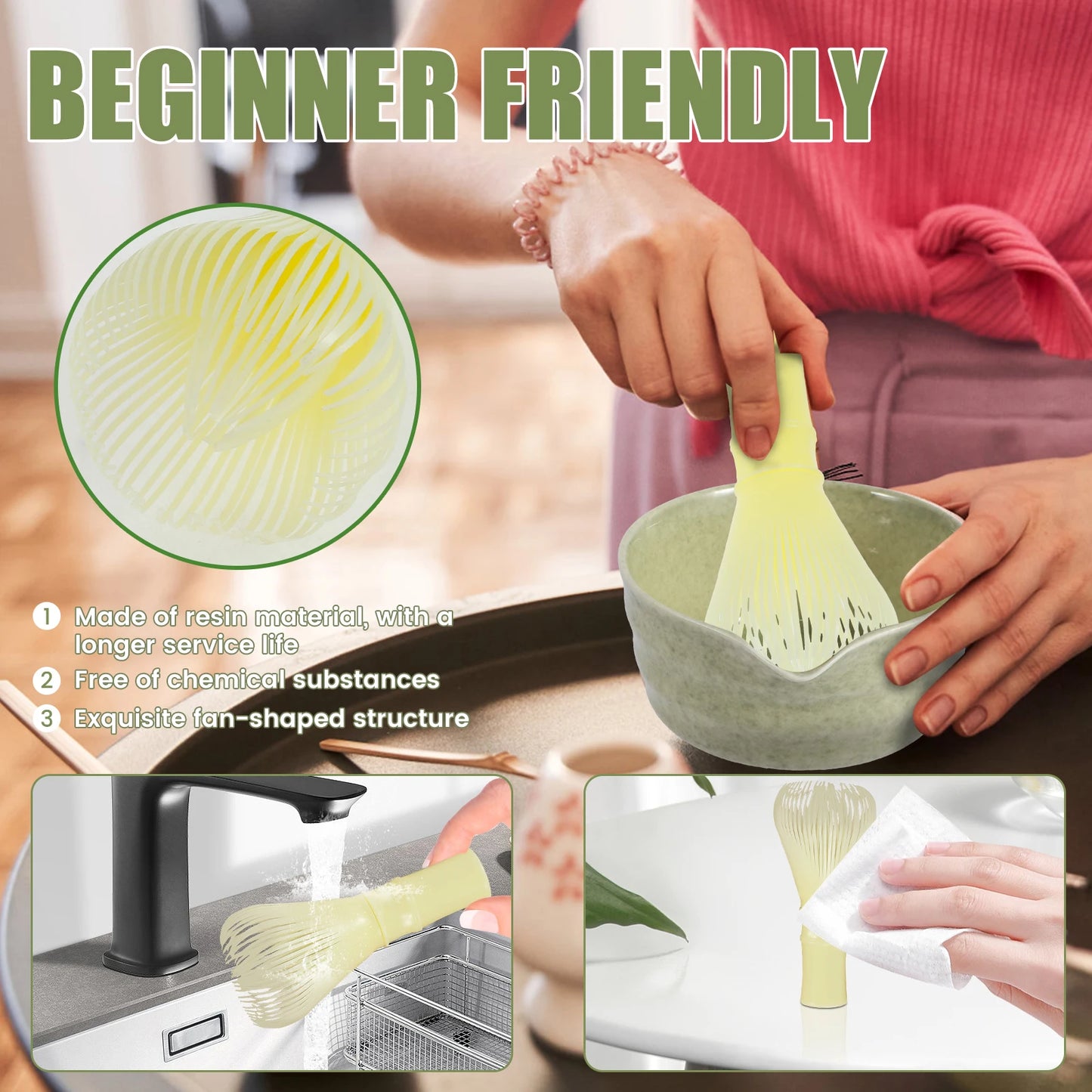 4Pcs Japanese Matcha Tea Set for Beginners Matcha Making Starter Kit with Matcha Whisk Tea Scoop Reusable Bamboo Matcha Whisk