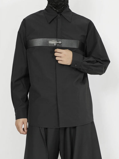 Men's shirt original 2023 new niche design feeling young men's fashion leisure loose black long sleeve shirt in the autumn