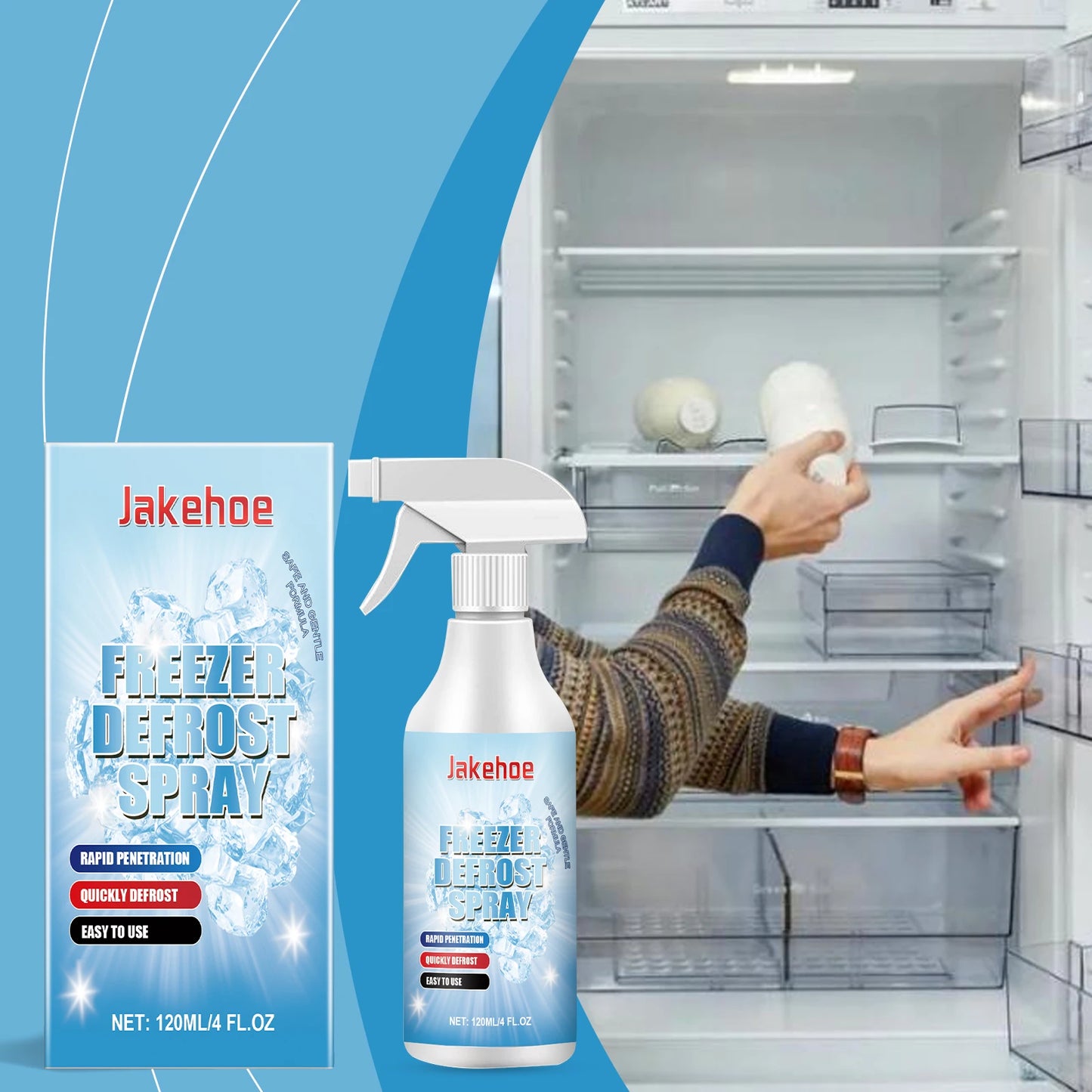 Jakehoe Fridge Defrosting Spray 120 ml Freezer Defrosting Agent And Deicing Spray Easy Defrosting, Saves Electricity and Odour