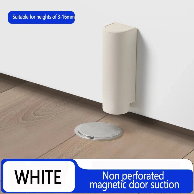 Door Stop Magnetic Door Stopper Milk White Black Nail Free Door Base Door Hardware Close Prevention Door Closer Bumper Block