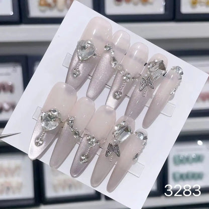 10Pcs Short Press On Nails y2k Star Rhinestone Design Handmade Press On nails Luxury With Design Full Cover Removable Fake Nails