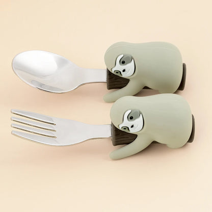 Lofca Baby Silicone Spoons Panda Silicone Fork Sloth Feeding Food Learn To Eat Children's Tableware BPA Free Food Feeding
