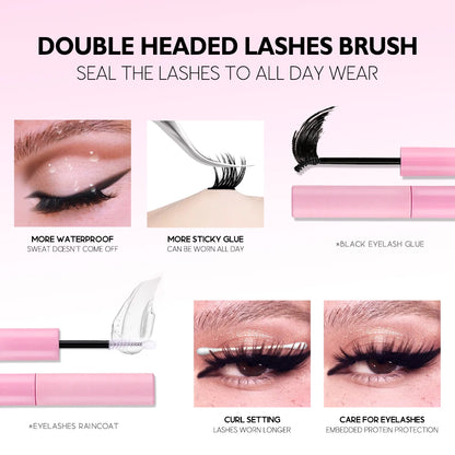 GROINNEYA Lash Clusters Kit DIY Lash Extension Volume Waterproof Individual Lashes Clusters Kit Lash Bond & Seal & Lash Tweezers