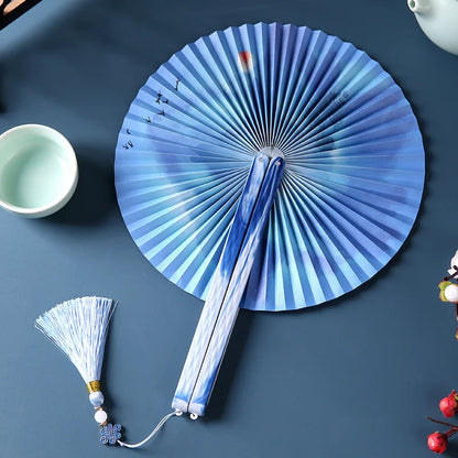 Magnetic Folding Round Fan Chinese Antique Style Dancer Hanfu Fan Student Gift Wedding Perform Dance Party Fan Photography Prop