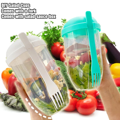 Portable DIY Salad Cups Breakfast Cereal Nut Yogurt Container Set with Fork Sauce Bottle Picnic Food Container Bento Lunch Box
