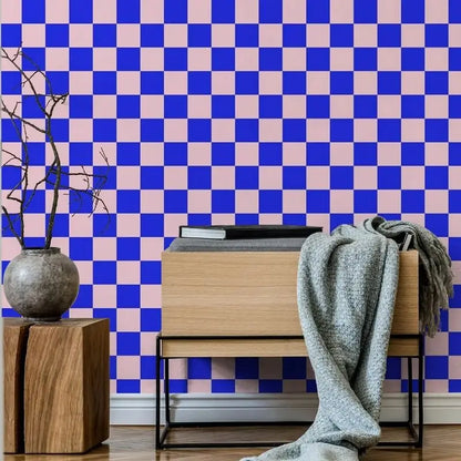 Pink And Blue Checker Adhesive Wall Wallpaper,Geometric Removable Wallpaper For Decoration Livingroom , Wallpapers Of Home Décor