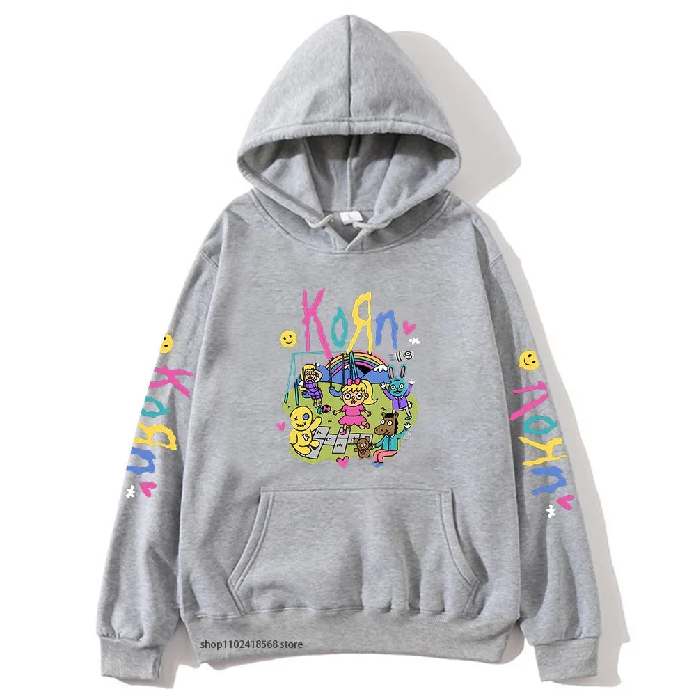 Cartoon Graphic Korn Hoodies Kawaii Music Band Print Sweatshirts Mens Clothes Winter Casual Fleece Streetwear Women Unisex Tops