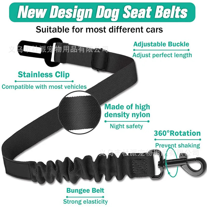 2-in-1 Dog Car Seatbelt Headrest Restraint Adjustable Reflective Pet Safety Seat Belt Clip Buckle Tether Large Medium Small Dogs