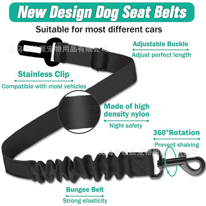 2-in-1 Dog Car Seatbelt Headrest Restraint Adjustable Reflective Pet Safety Seat Belt Clip Buckle Tether Large Medium Small Dogs