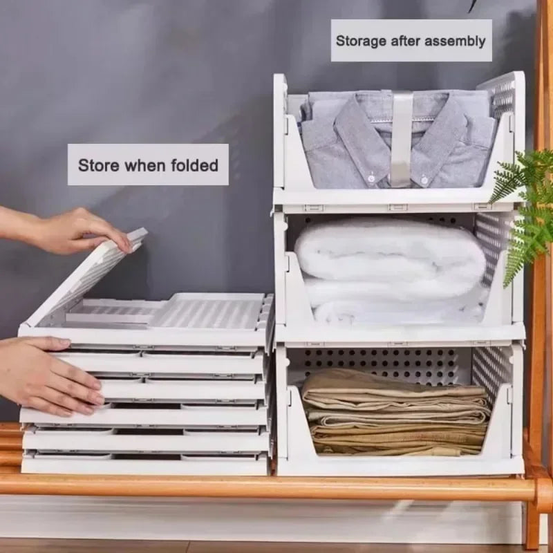Stackable Clothes Storage Drawer Folding Plastic Organizer High-capacity Layered Partition Clothes Basket Household Storage Box