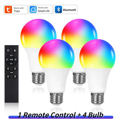 Smart Led Light Bulb 220V Tuya Bluetooth with RF 2.4G Remote Group Control RGB Lamp Ampoules Smart Life App Spotlight Bombilla