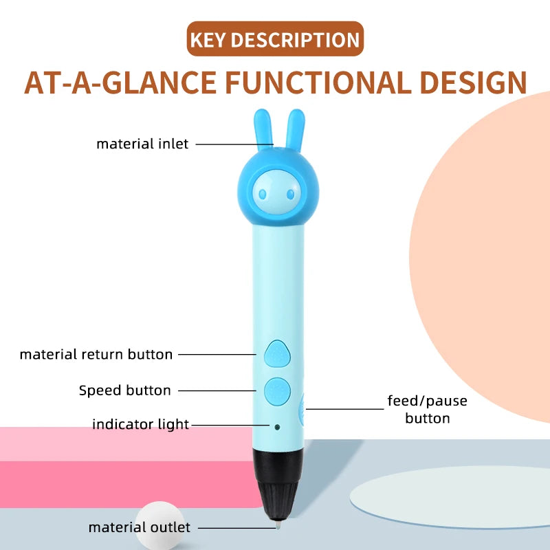 2022 3d Pen for Kids PLA Filament 1.75mm Set 3D Printing Pens Kit Safe Low Temperature Anti-Scald USB Charging Birthday Gift