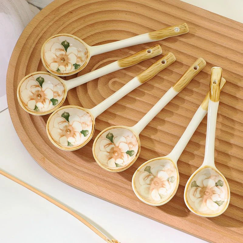 Ceramic Soup Spoon Cereal Spoon Cute Household Tableware Painted Coffee Spoon Jam Spoon Gift Dessert Scoop Kitchenware