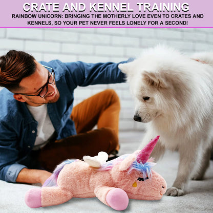 PETFULED Unicorn Heartbeat Dog Toys Plush Toys Comfort Puppy Toys Stress Reducing Sleep Aid Crate Toys, Durable Chew Toys for Do