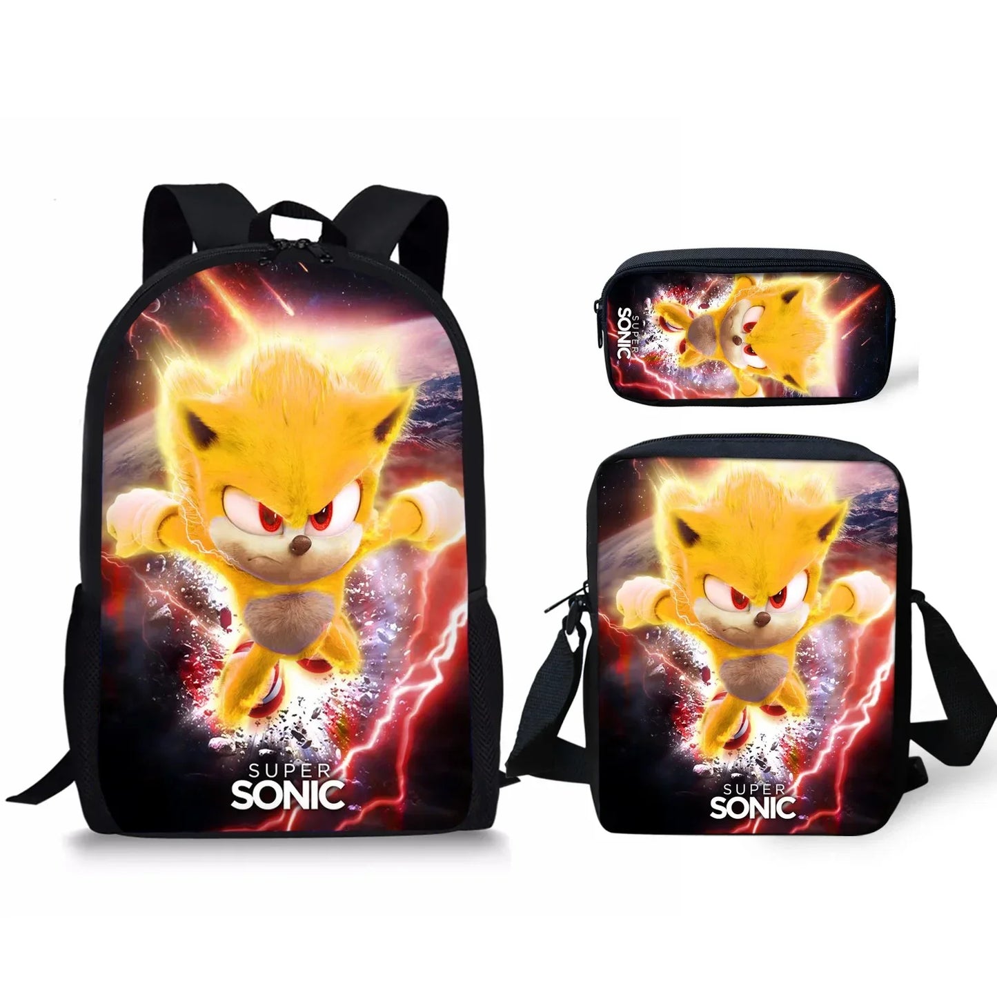 HOT 3PC-SET Sonic Backpack Primary and Secondary School School Bags  Anime Cartoon School Bags Best Gifts for Kids Mochila
