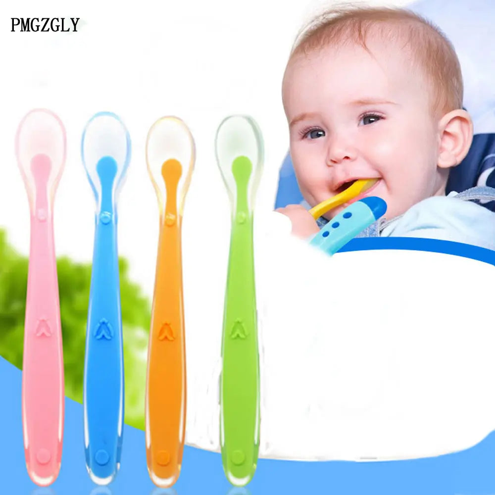 Baby Feeding Spoons Training Children Infant Temperature Sensoning Food Grade Flatware Tableware Cutlery Silicone Spoon With Box