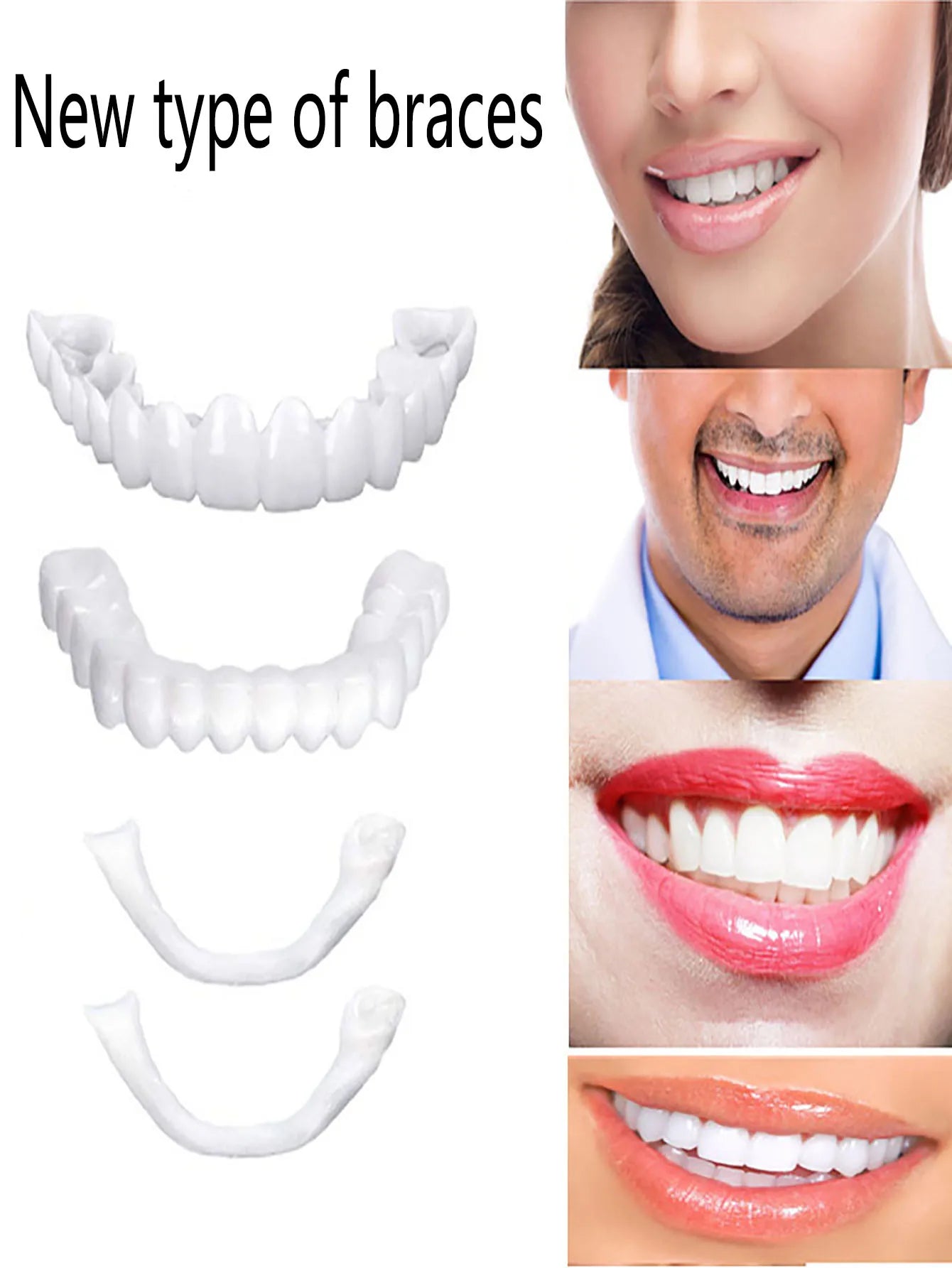 1/2/5Pcs The New Type Of Hole-Free Upper And Lower Teeth Combination Simulation Teeth Whitening Contains Dental Gel/Tweezers