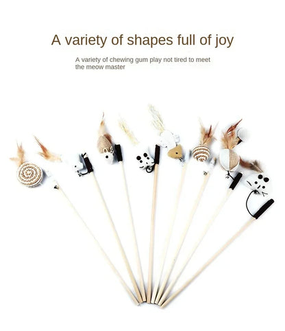 Interactive Cat Toy Kitten Funny Colorful Rod Cat Wand Toys Wood Pet Cat Toys Interactive Stick Pet Cat Supplies Stick Playing