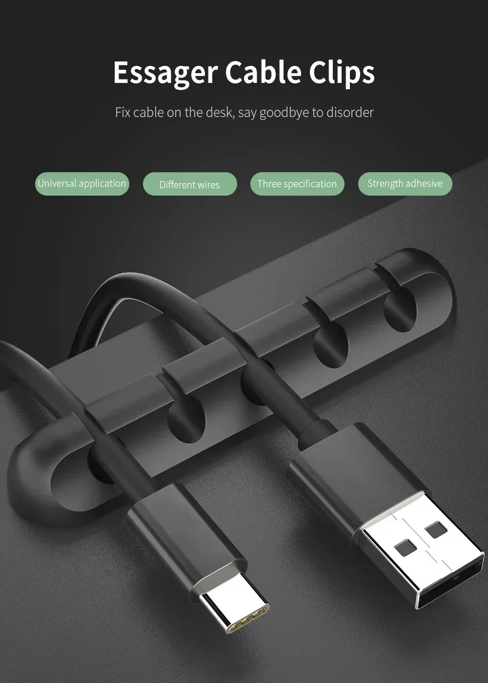 Adhesive Cable Holder Clips Cord Management Wire Organizer for Desktop USB Charging Cable Nightstand Power Cord Mouse Cable