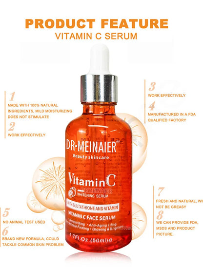 50ml*2pcs Vitamin C Face Serum, Brightens, Hydrates and Reduces Signs of Aging, with Vitamin C, Hyaluronic Acid for Glowing Skin
