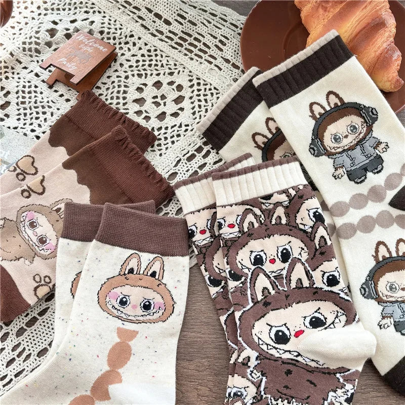 Labubu Mid Length Socks for Children Versatile Couples Trendy College Style Anime and Cartoon Department Labubu Cloth Long Socks