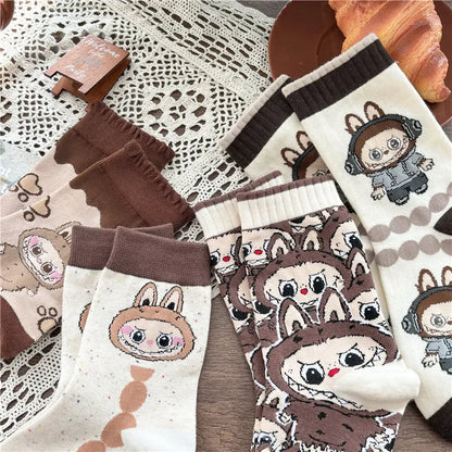 Labubu Mid Length Socks for Children Versatile Couples Trendy College Style Anime and Cartoon Department Labubu Cloth Long Socks