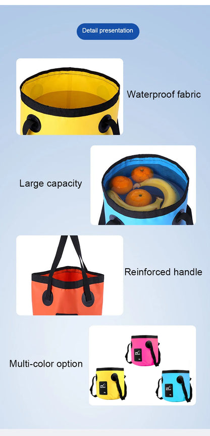 12L Folding Bucket Portable Outdoor Travel Foldable Water Bucket Bowl Sink Washing Bag Car Wash Bucket Multifunction for Camping