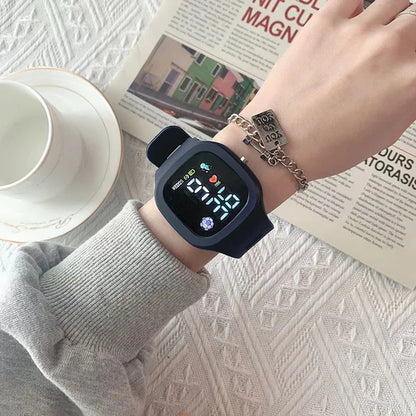 Sports Electronic Watch for Kids Children LED Digital Watch Big Dial Silicone Football Sports Watch Boys Girls Student Clock