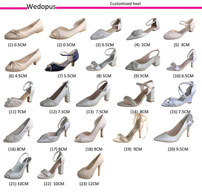 Customized Block Heels for Ladies Wedding Shoes Womens Ivory White Bridal Boot 7.5CM