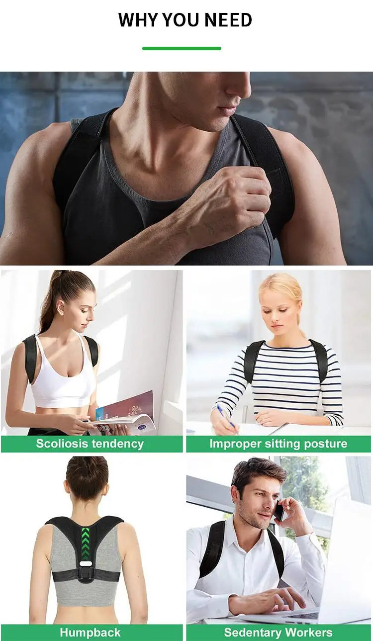 Adjustable Posture Corrector for Adults & Teens, Hunchback Correction Belt Back Support Brace Improve Sitting Standing