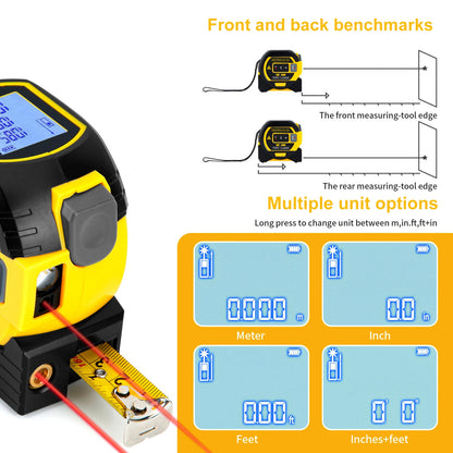 Laser Tape Measure Meter Building Measurement Device 3in1 Laser Rangefinder 5M Tape 60M Laser Measure with LCD Digital display