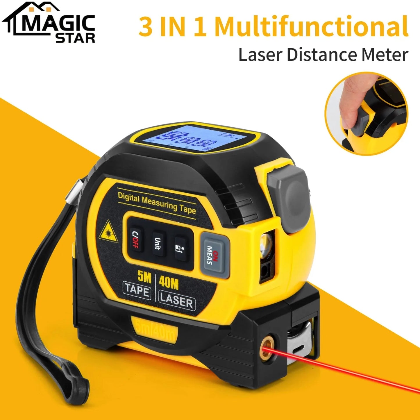 3 in1laser distance meter measuring laser tape measure with digital display 40m/60m, 5m precision measuring ruler,distance meter