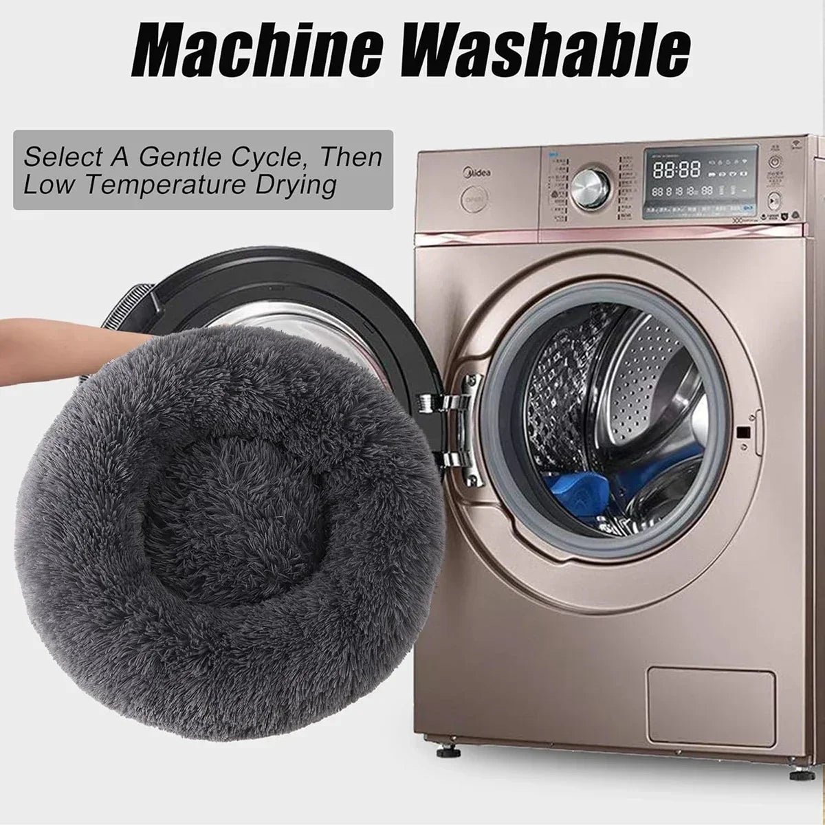 50cm Round Pet Bed for Small medium Dog Bed Cat Bed,Long Plush Dark Gray Dog Bed