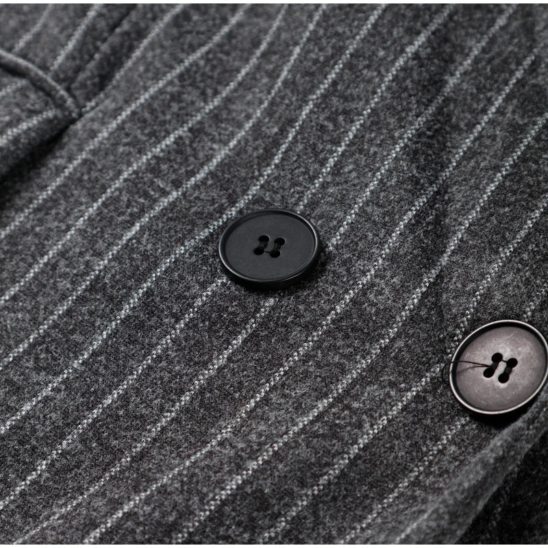 Retro Striped Lapel Woolen Long Coat Women Casual Loose Dark Grey Oversize Coats Female Winter Elegant Chic Outwear