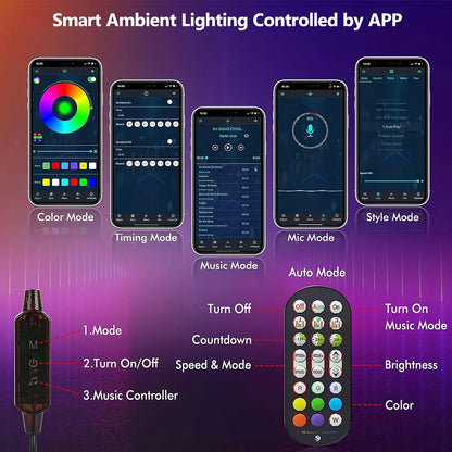 Smart LED Light Bars RGB Smart 16 Colour TV Backlights Remote Music Sync Gaming Lights Rhythm Ambient Pickup Lamp Mood Lighting