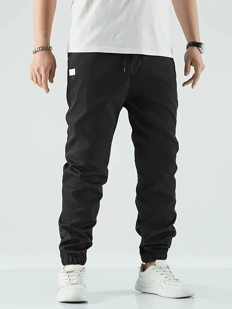 Joggers' Sports Pants, Men's Pants, Track And Field Sports Casual Solid-color Patchwork Pants, Slightly Elastic Trendy Pants