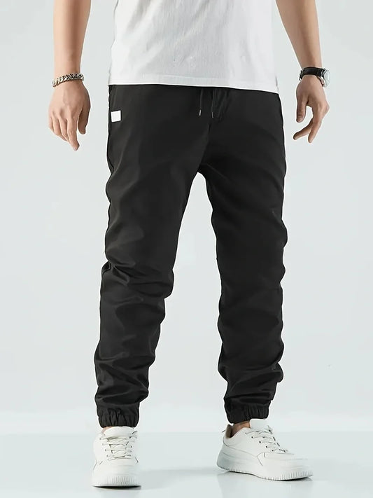 Joggers' Sports Pants, Men's Pants, Track And Field Sports Casual Solid-color Patchwork Pants, Slightly Elastic Trendy Pants