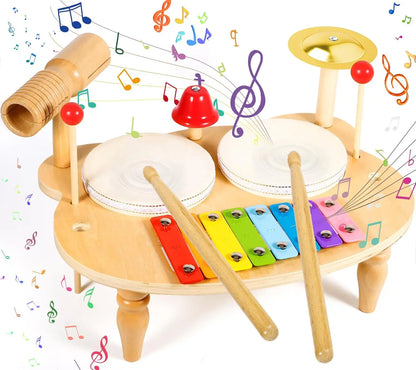 Wooden Music Toys For Babies Children's Multifunctional Music Knocking Table Early Education Kids Drum Set Music Toy Baby Gift