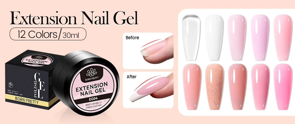 BORN PRETTY 15ml Clear Non Stick Hand Extension Gel Nail Polish for 3D Shaping Nail Art Solid Milky Jelly Hard Gel for Fake Nail