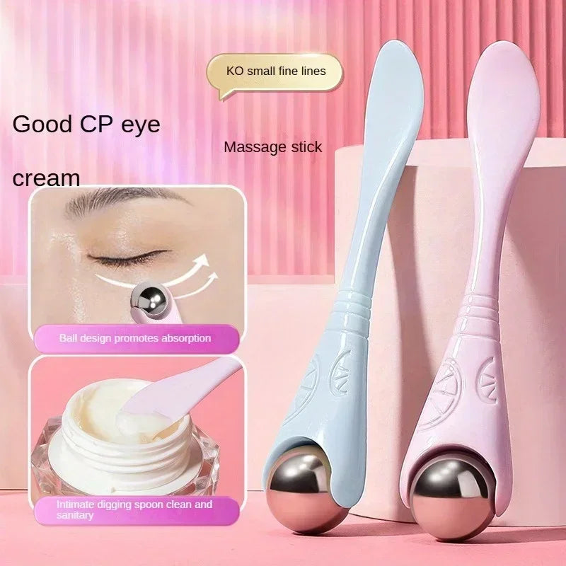 A double-ended manual eye massage roller with a gentle roll-on design for delicate eye treatments