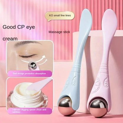 A double-ended manual eye massage roller with a gentle roll-on design for delicate eye treatments